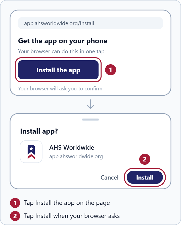 On Android, tap Install the app on the page, then tap Install when your browser asks
